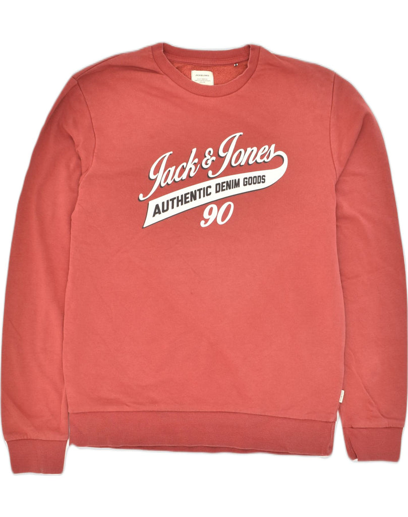 JACK & JONES Mens Graphic Sweatshirt Jumper Medium Red Cotton | Vintage Jack & Jones | Thrift | Second-Hand Jack & Jones | Used Clothing | Messina Hembry 