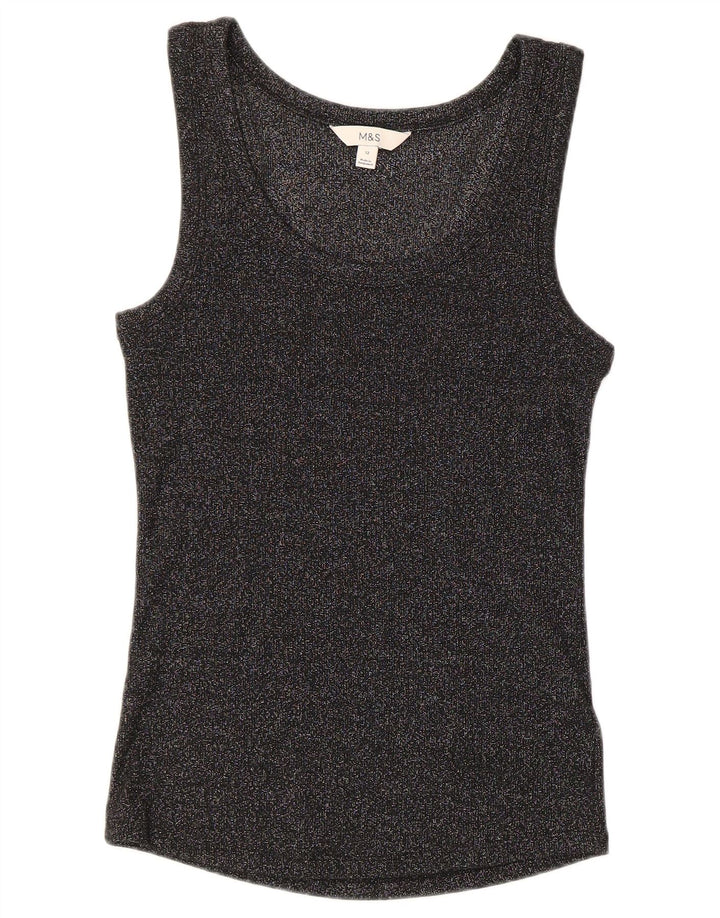 Marks & Spencer Womens Vest Top UK 12 Medium Black Flecked Cotton