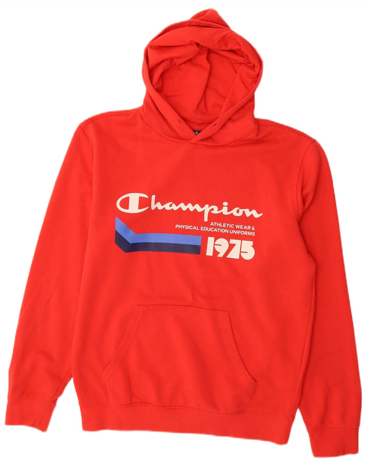Champion Mens Graphic Hoodie Jumper Medium Red Cotton