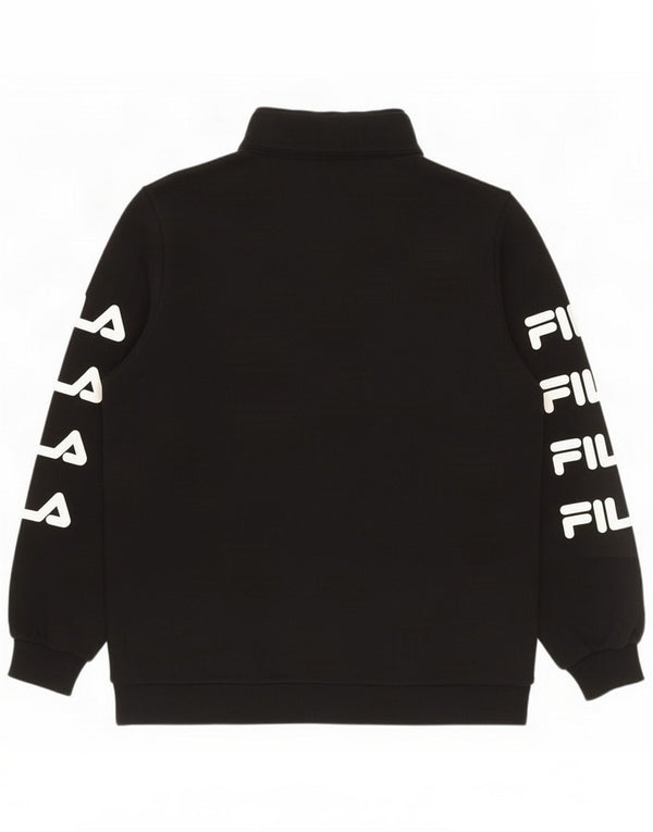 Fila Womens Oversized Graphic Zip Neck Sweatshirt Jumper UK 8 Small Black