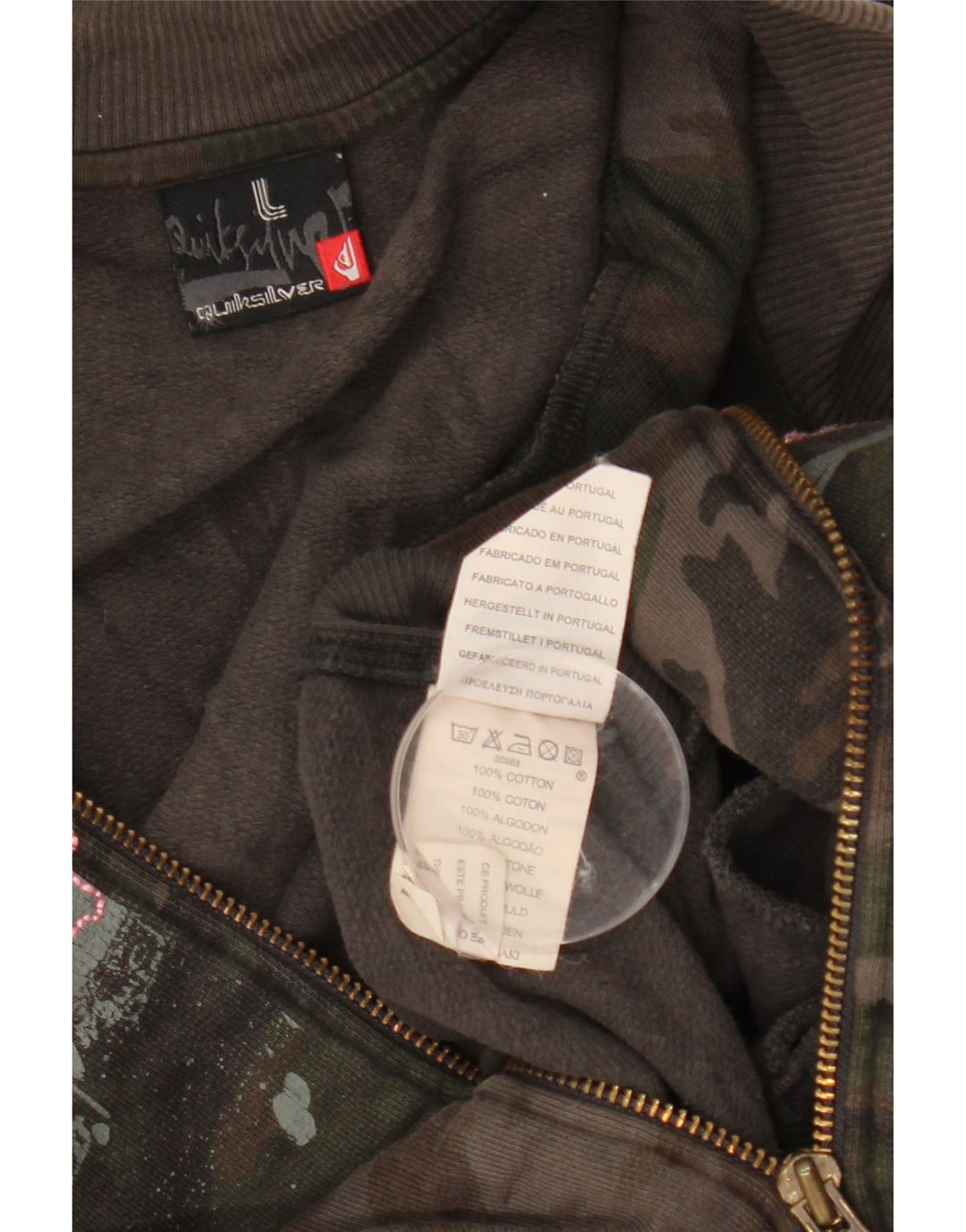 QUIKSILVER Womens Tracksuit Top Jacket UK 16 Large Khaki Camouflage