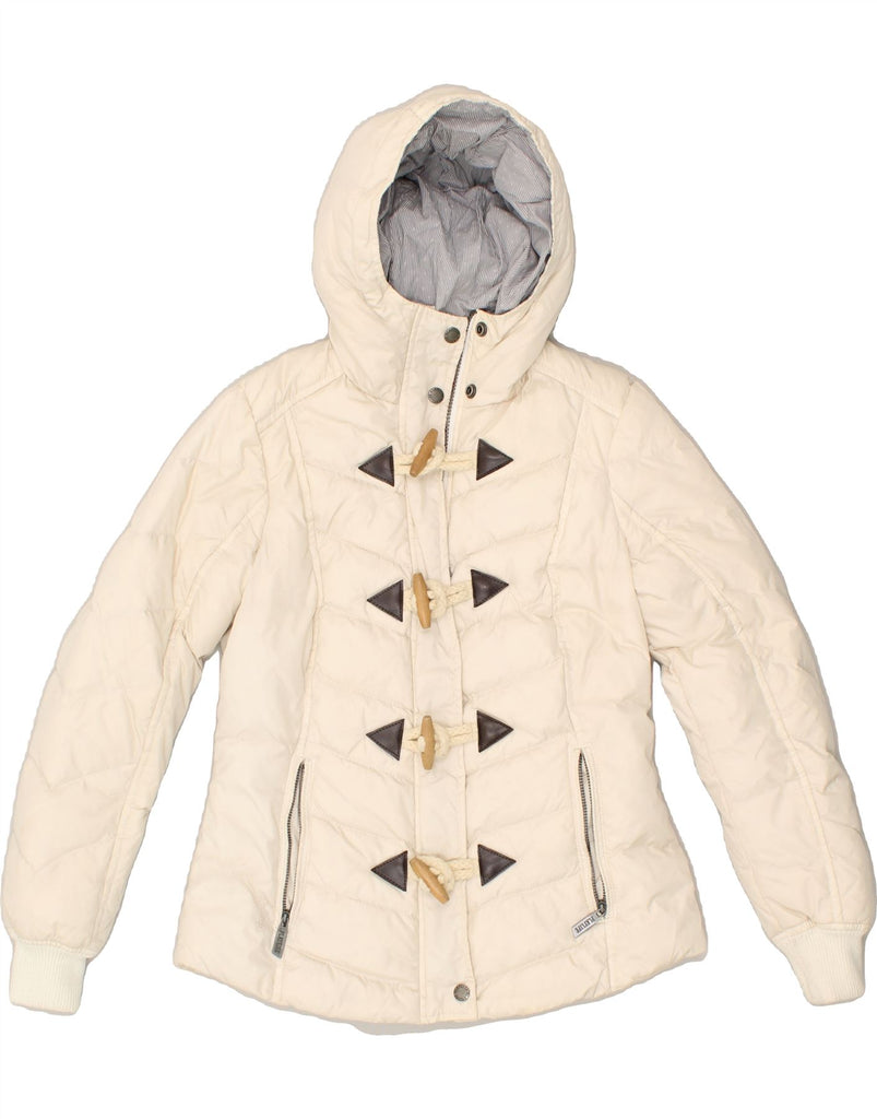 PLAYLIFE Womens Hooded Padded Jacket UK 6 XS Off White Polyester | Vintage Playlife | Thrift | Second-Hand Playlife | Used Clothing | Messina Hembry 