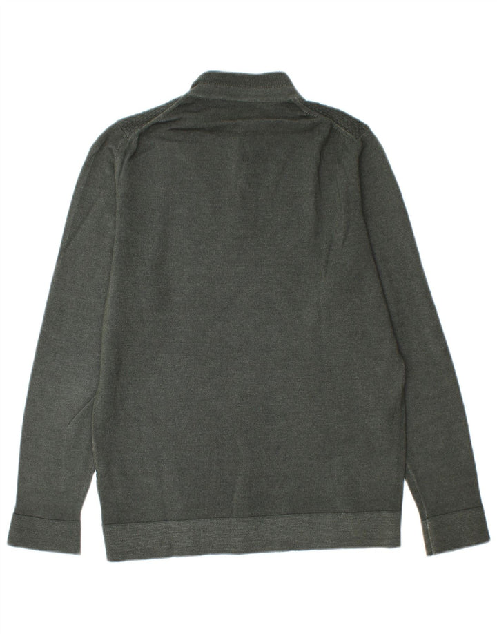 Massimo Dutti Mens Button Neck Jumper Sweater Medium Green Wool