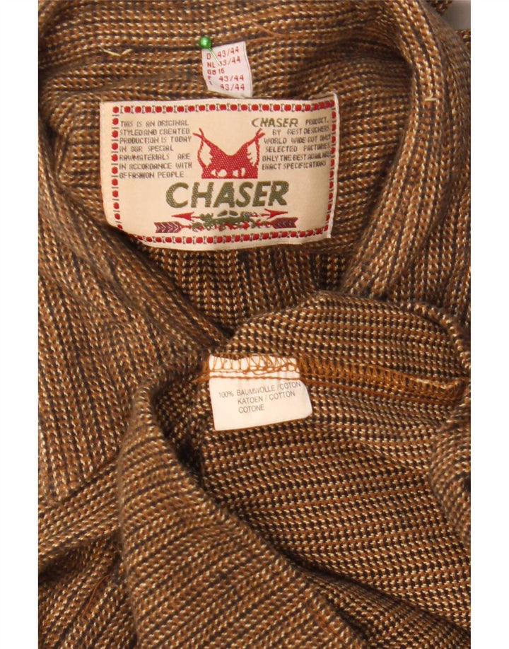 Chaser Mens Flannel Shirt Size 16 Large Brown Striped Cotton