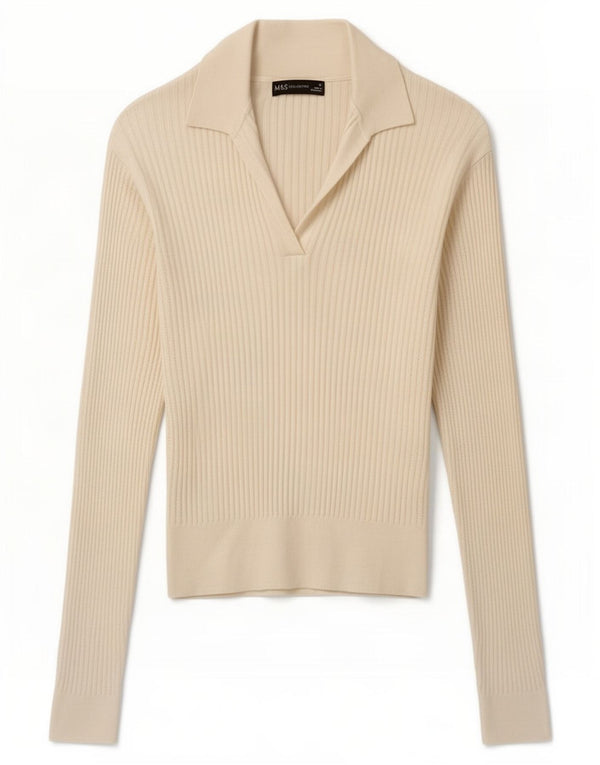 Marks & Spencer Womens Polo Neck Jumper Sweater UK 10 Small Off White