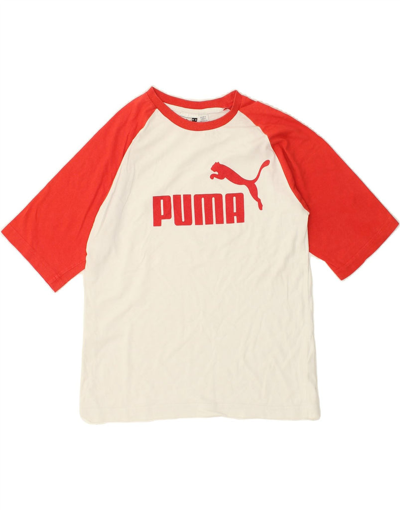 PUMA Boys Graphic T-Shirt Top 13-14 Years White Colourblock Cotton | Vintage Puma | Thrift | Second-Hand Puma | Used Clothing | Messina Hembry 