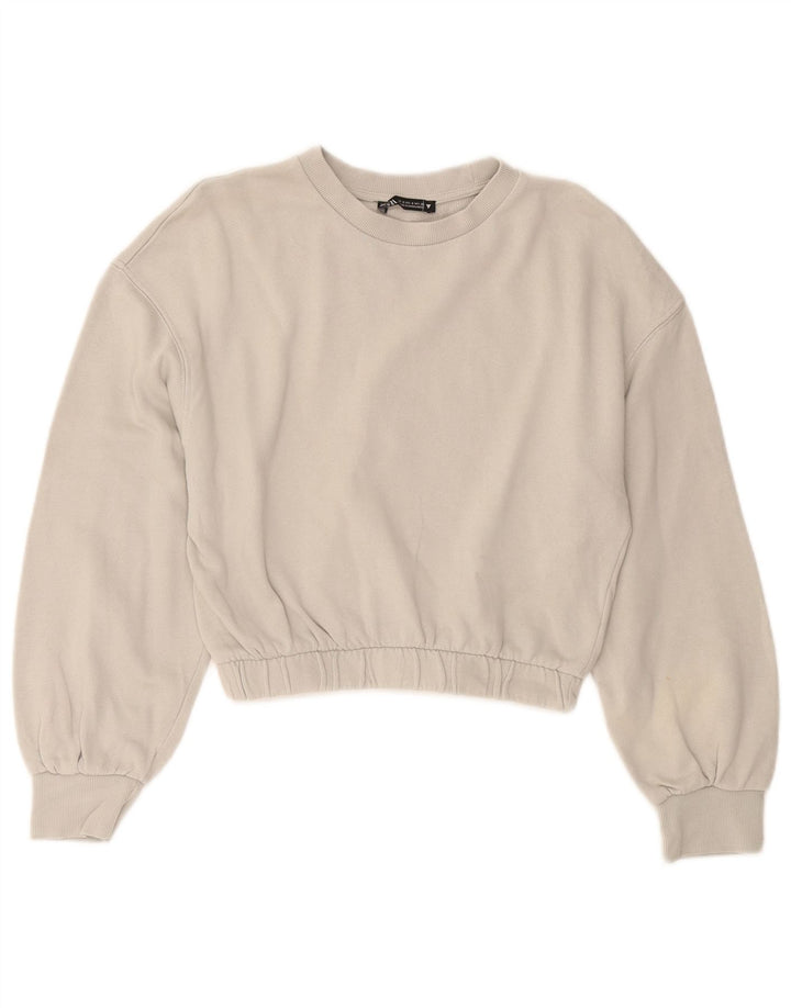 Zara Womens Crop Sweatshirt Jumper UK 10 Small Grey Cotton