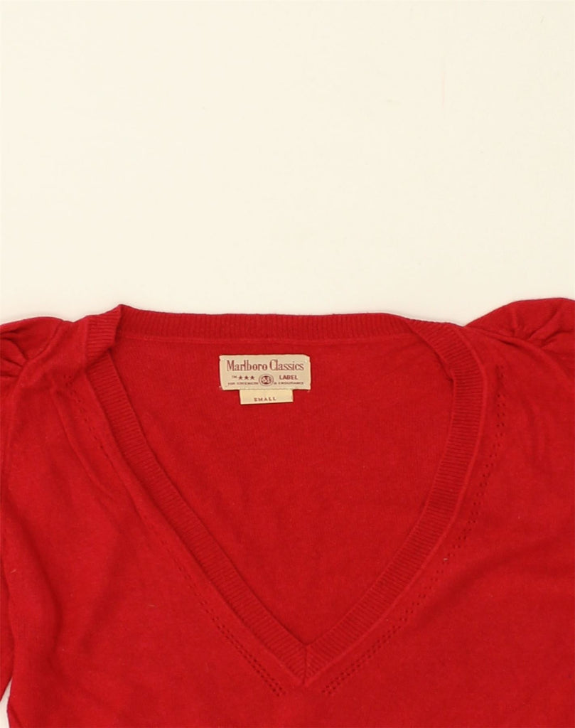 MARLBORO CLASSICS Womens V-Neck Jumper Sweater UK10 Small Red Viscose | Vintage Marlboro Classics | Thrift | Second-Hand Marlboro Classics | Used Clothing | Messina Hembry 