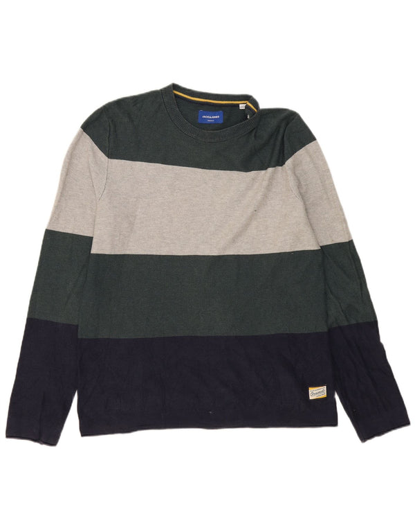 Jack & Jones Mens Top Long Sleeve Large Multicoloured Striped Cotton