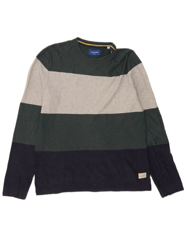Jack & Jones Mens Top Long Sleeve Large Multicoloured Striped Cotton