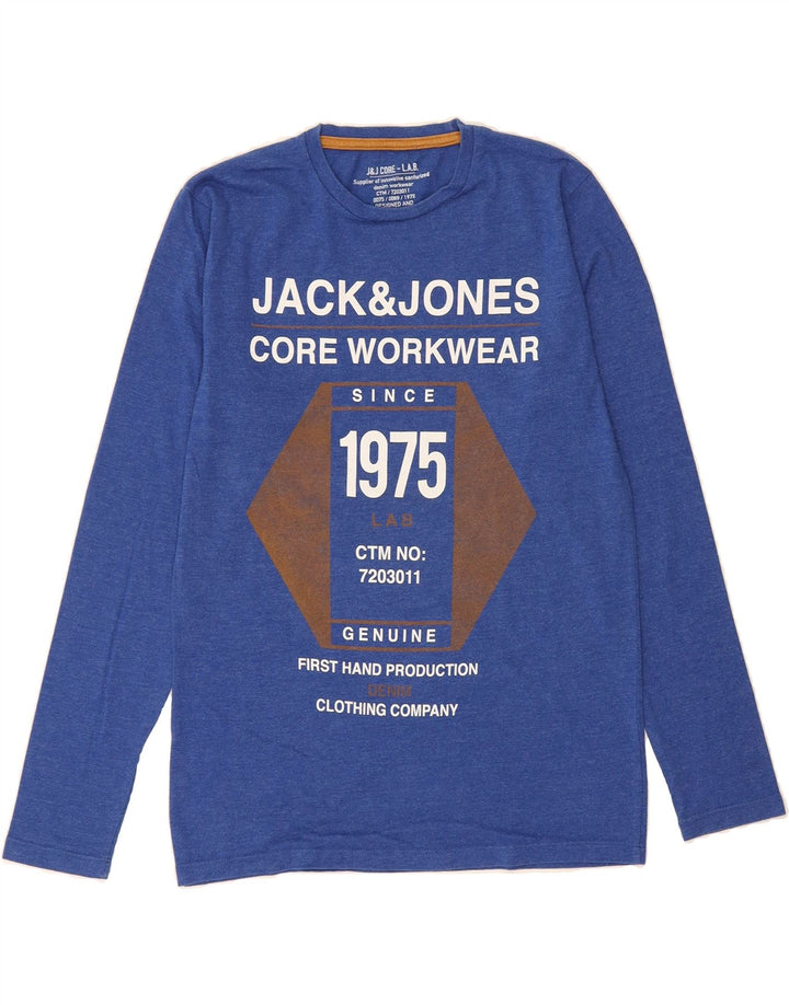 JACK & JONES Mens Graphic Top Long Sleeve Small Blue Vintage Jack & Jones and Second-Hand Jack & Jones from Messina Hembry 