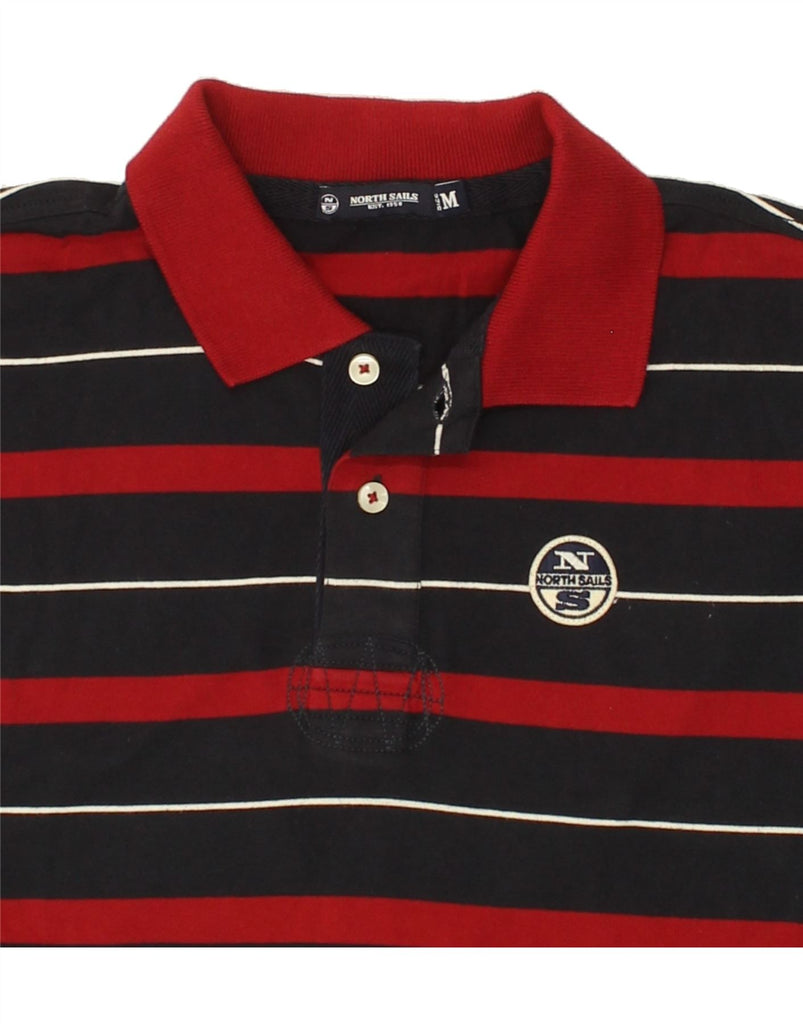 NORTH SAILS Mens Long Sleeve Rugby Polo Shirt Medium Red Striped Cotton Vintage North Sails and Second-Hand North Sails from Messina Hembry 