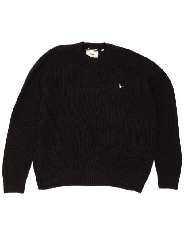 JACK WILLS Mens Classic Fit Crew Neck Jumper Sweater XL Black Cotton