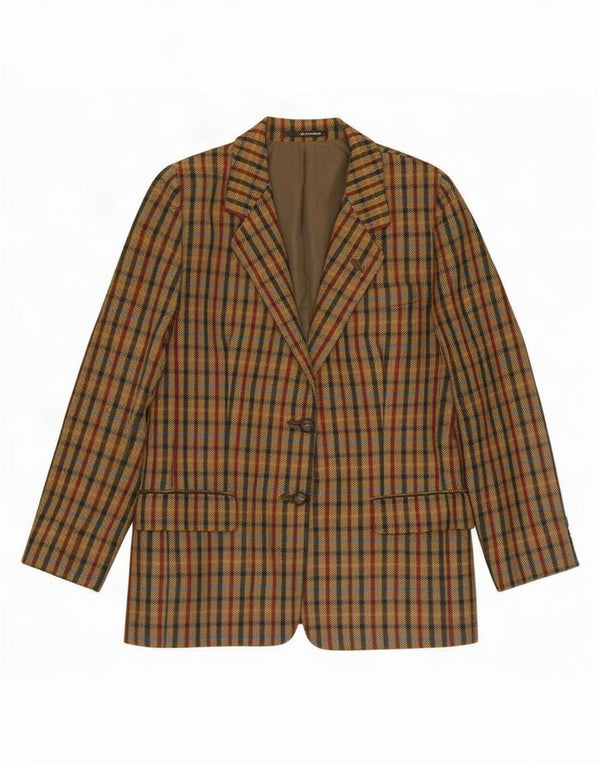 DAKS Womens 2 Button Blazer Jacket UK 16 Large Khaki Gingham Wool