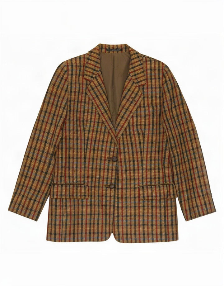 DAKS Womens 2 Button Blazer Jacket UK 16 Large Khaki Gingham Wool