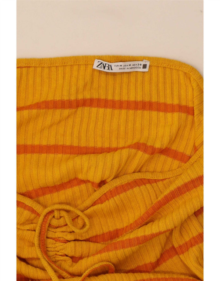 Zara Womens Crop Halter Top UK 12 Medium Yellow Striped