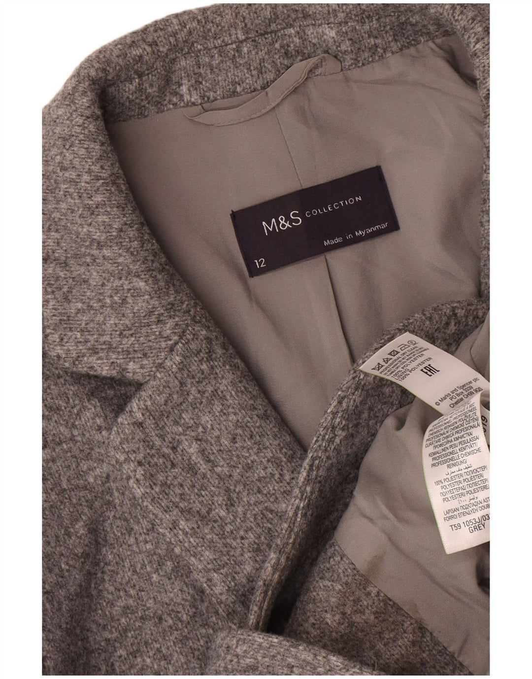 Marks & Spencer Womens 2 Button Blazer Jacket UK 12 Medium Grey Polyester