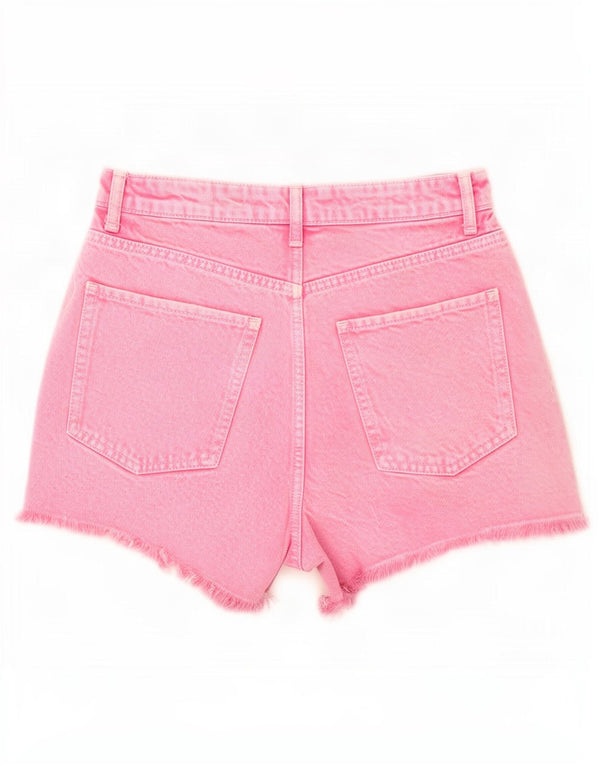 Zara Womens High Waist Denim Shorts EU 34 2XS W24 Pink Cotton