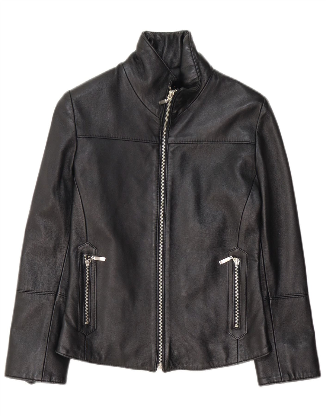 Vintage Womens Leather Jacket UK 10 Small Black Leather