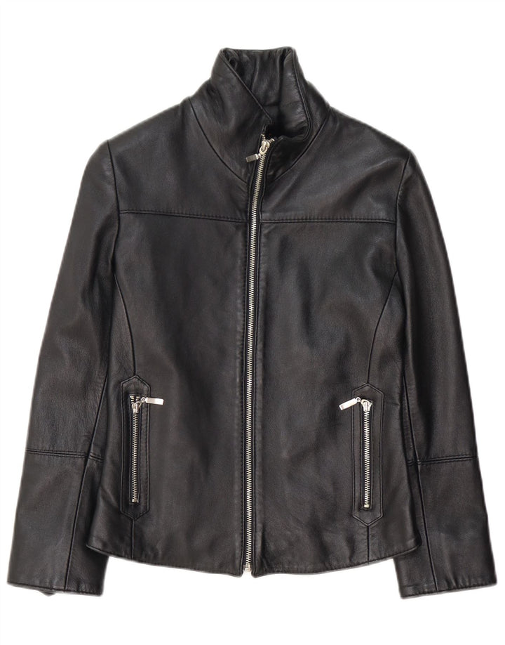 Vintage Womens Leather Jacket UK 10 Small Black Leather