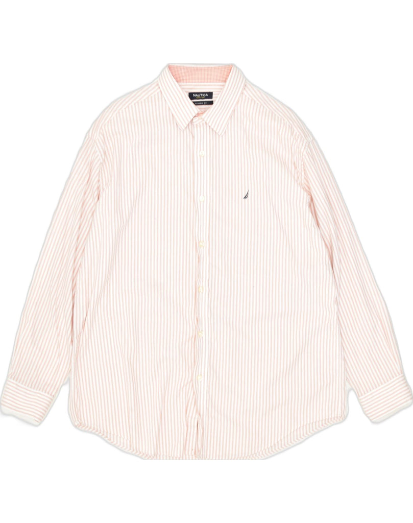 NAUTICA Mens Classic Fit Shirt Size 16 1/2 Large Pink Pinstripe Cotton | Vintage | Thrift | Second-Hand | Used Clothing | Messina Hembry 