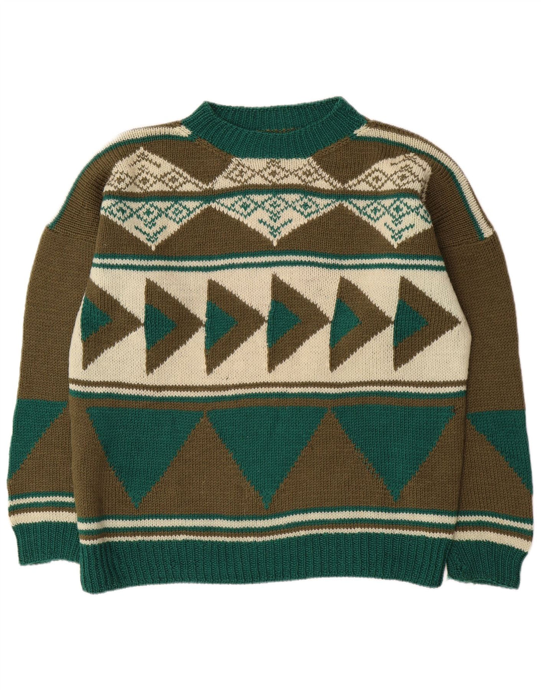 Vintage Mens Crew Neck Jumper Sweater XL Khaki Geometric