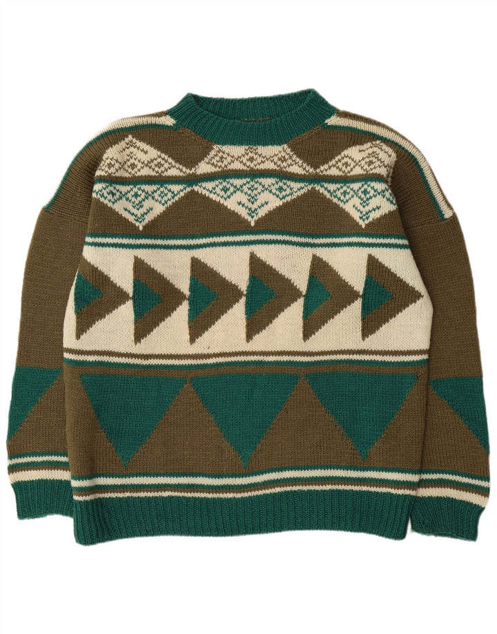 Vintage Mens Crew Neck Jumper Sweater XL Khaki Geometric