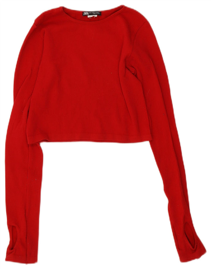 Zara Womens Long Sleeve Crop Top UK 12 Medium Red