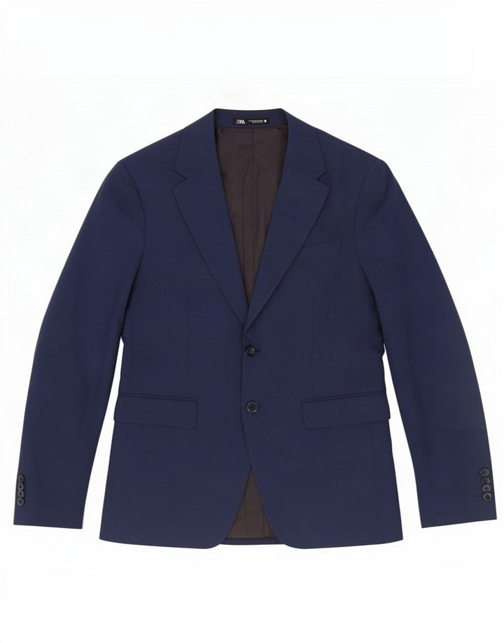 Zara Mens 2 Button Blazer Jacket EU 46 Small Navy Blue Polyester