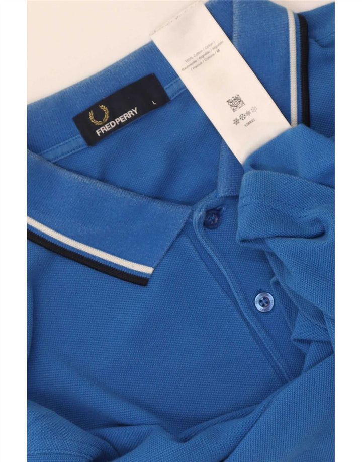 Fred Perry Mens Polo Shirt Large Blue Striped Cotton