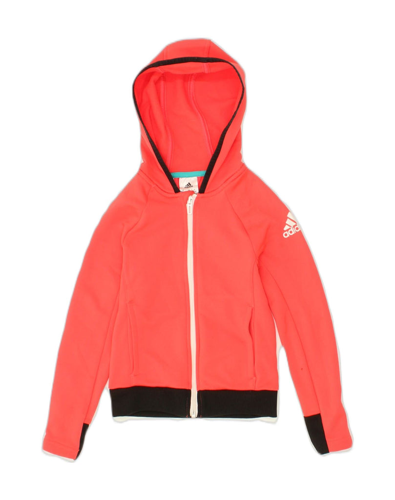 ADIDAS Girls Graphic Zip Hoodie Sweater 7-8 Years Red Colourblock | Vintage Adidas | Thrift | Second-Hand Adidas | Used Clothing | Messina Hembry 