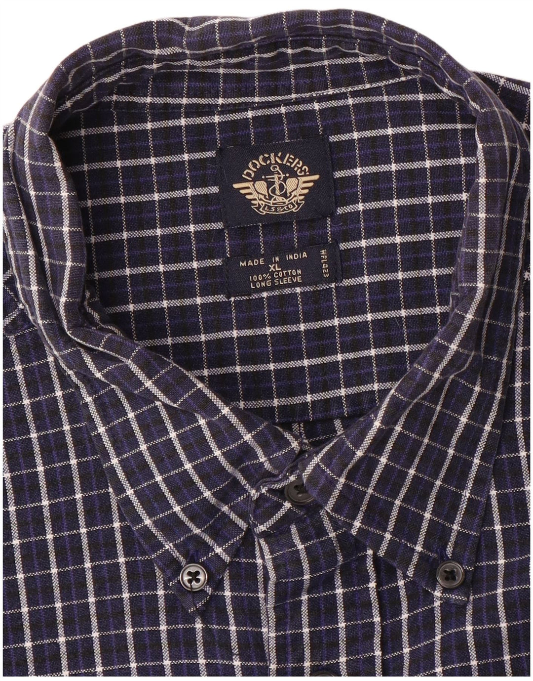 DOCKERS Mens Flannel Shirt XL Navy Blue Check Cotton
