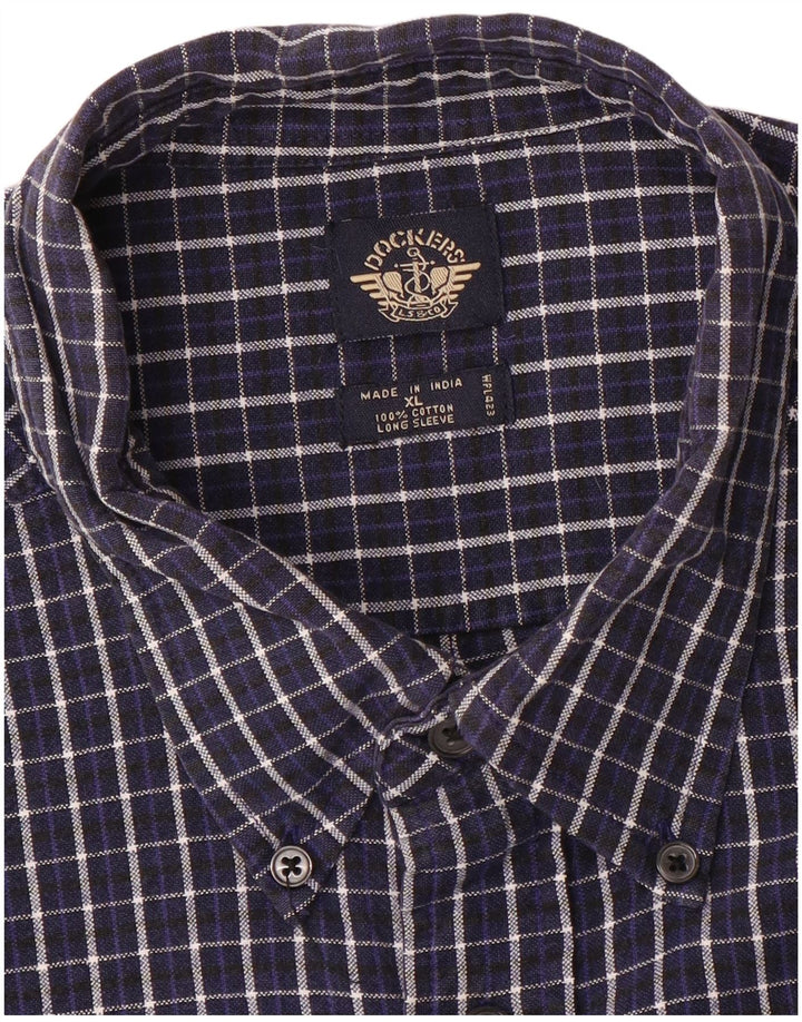 DOCKERS Mens Flannel Shirt XL Navy Blue Check Cotton