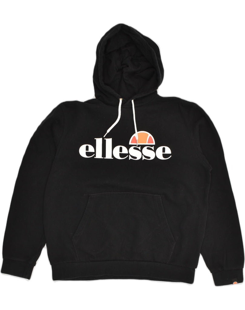 ELLESSE Womens Graphic Hoodie Jumper UK 14 Large  Black Cotton | Vintage Ellesse | Thrift | Second-Hand Ellesse | Used Clothing | Messina Hembry 