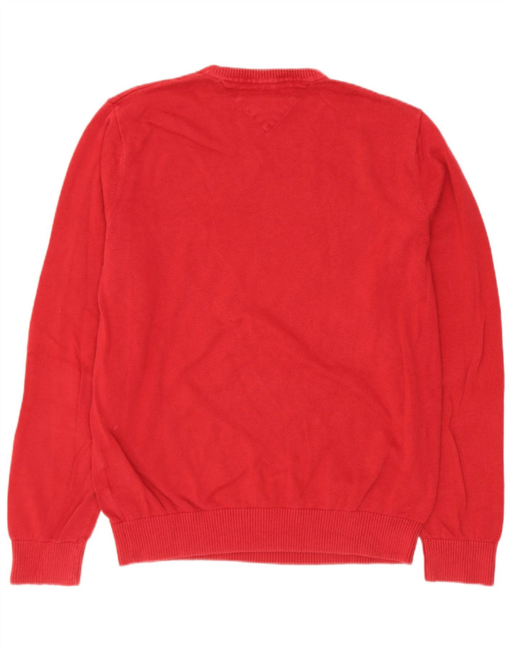 Tommy Hilfiger Mens V-Neck Jumper Sweater Medium Red Cotton