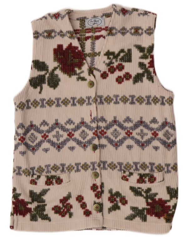 Vintage Womens Waistcoat IT 44 Medium White Floral Polyester