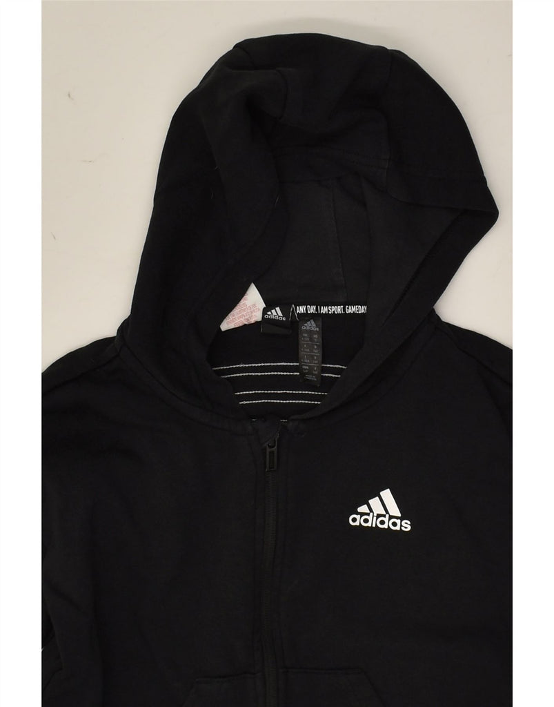 ADIDAS Girls Zip Hoodie Sweater 9-10 Years Small Black Cotton | Vintage Adidas | Thrift | Second-Hand Adidas | Used Clothing | Messina Hembry 