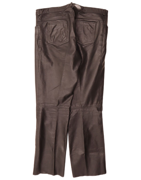 Vintage Mens Straight Leather Trousers W34 L32 Black