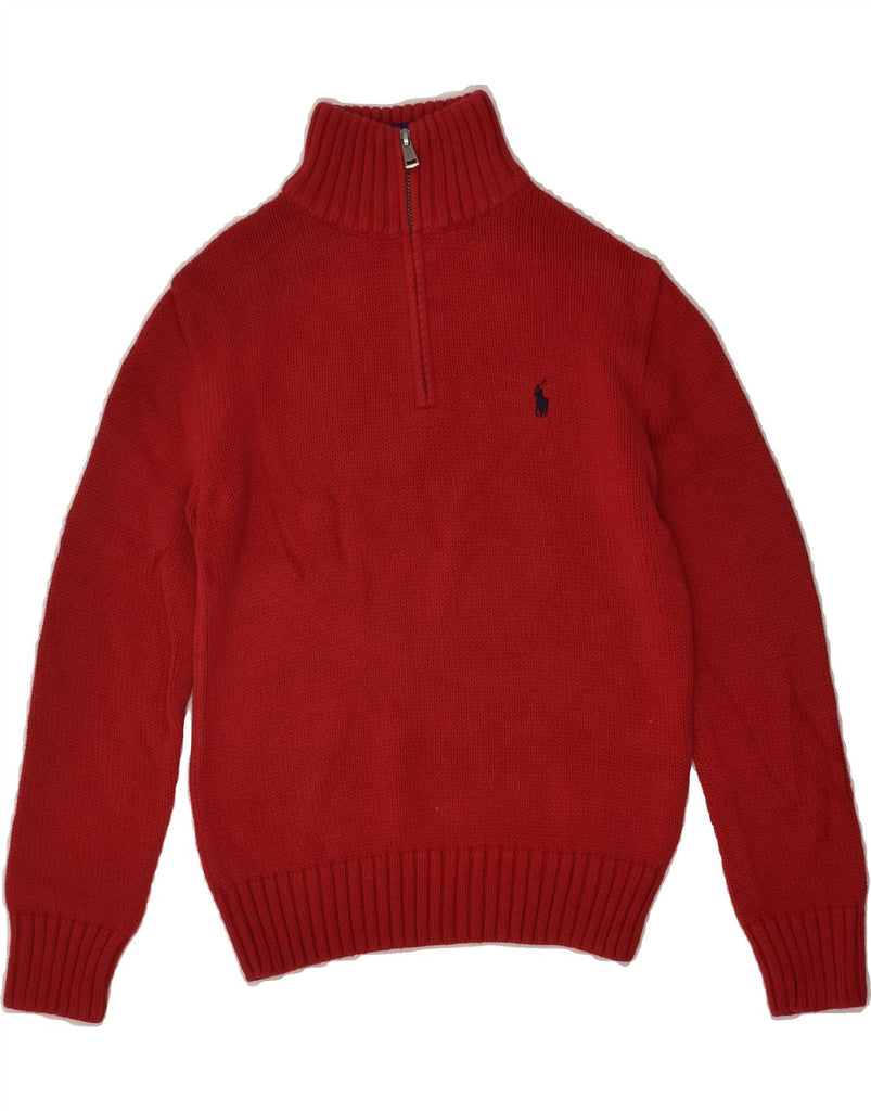POLO RALPH LAUREN Boys Zip Neck Jumper Sweater 7-8 Years Small Red Cotton | Vintage Polo Ralph Lauren | Thrift | Second-Hand Polo Ralph Lauren | Used Clothing | Messina Hembry 