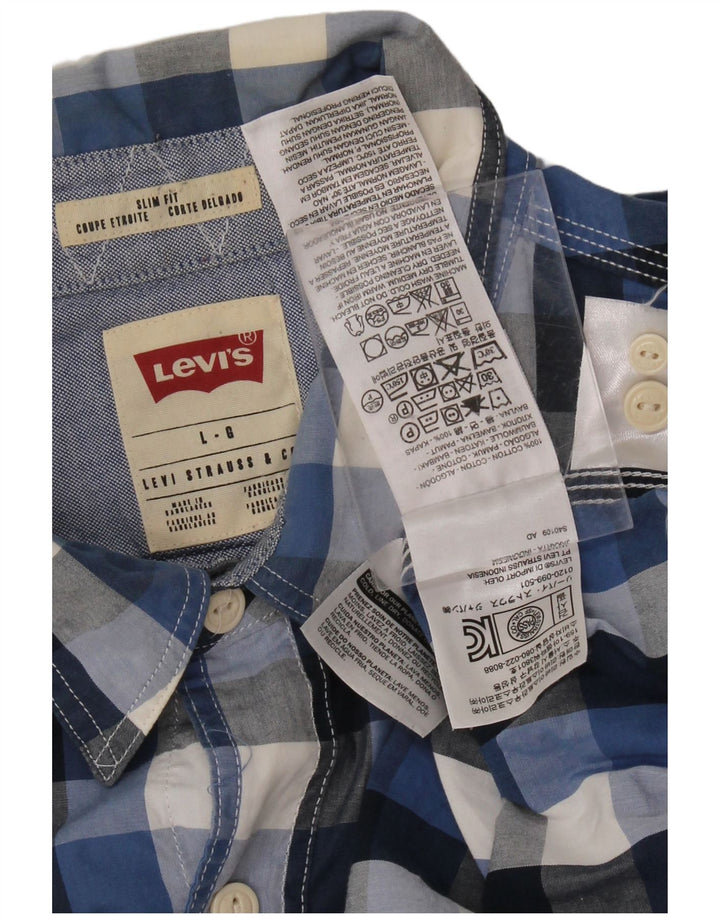 LEVI'S Mens Slim Fit Shirt Large Blue Check Cotton