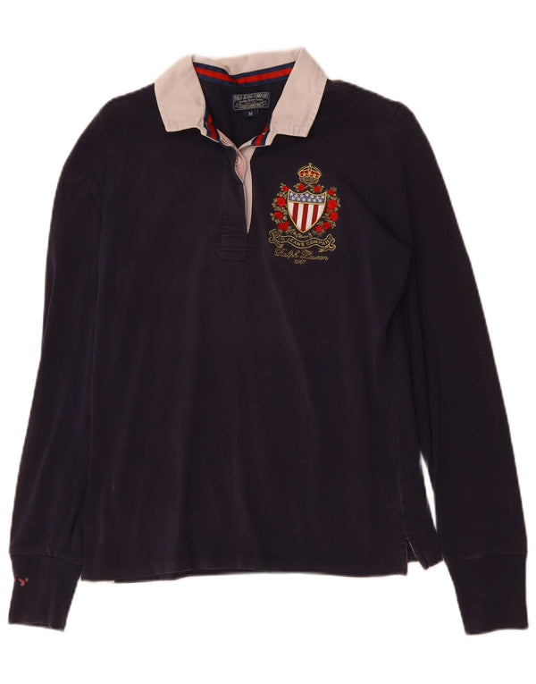 POLO RALPH LAUREN Womens Long Sleeve Polo Shirt UK 12 Medium Navy Blue