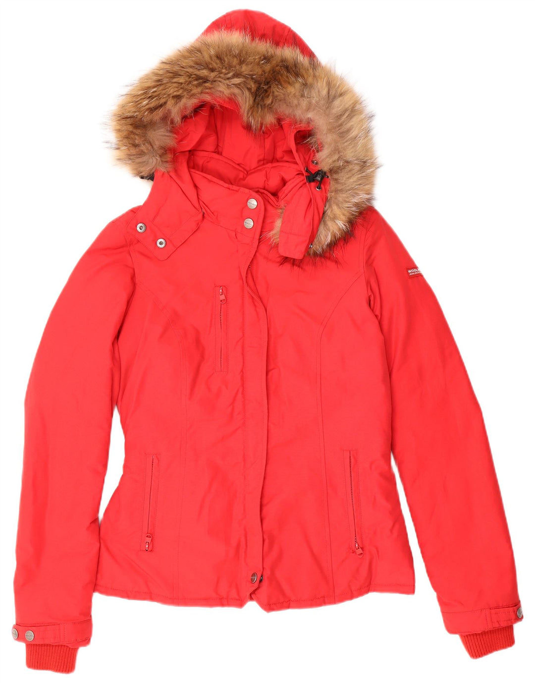 Woolrich Womens Hooded Padded Jacket UK 10 Small Red Cotton
