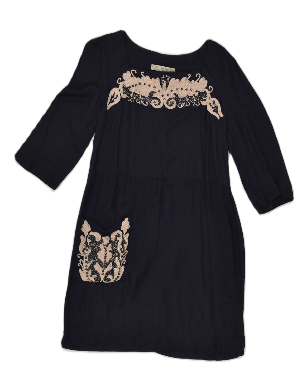 VINTAGE Womens Tunic Dress UK 12 Medium Navy Blue Polyester | Vintage Vintage | Thrift | Second-Hand Vintage | Used Clothing | Messina Hembry 