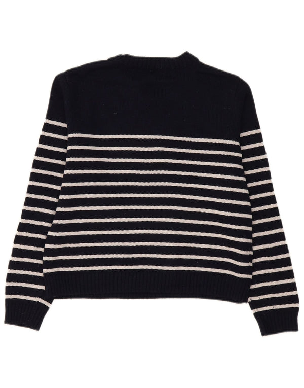 Zara Womens Crop Crew Neck Jumper Sweater UK 14 Medium Navy Blue Striped