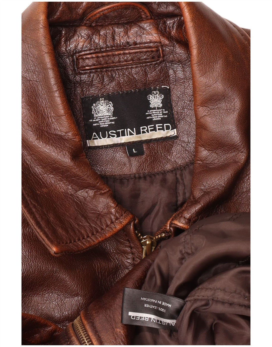 Austin Reed Mens Leather Jacket UK 40 Large Brown Leather