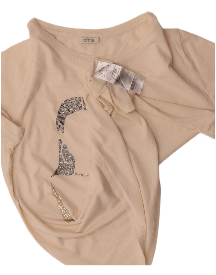OLTRE Womens Graphic T-Shirt Top UK 14 Medium Off White Cotton