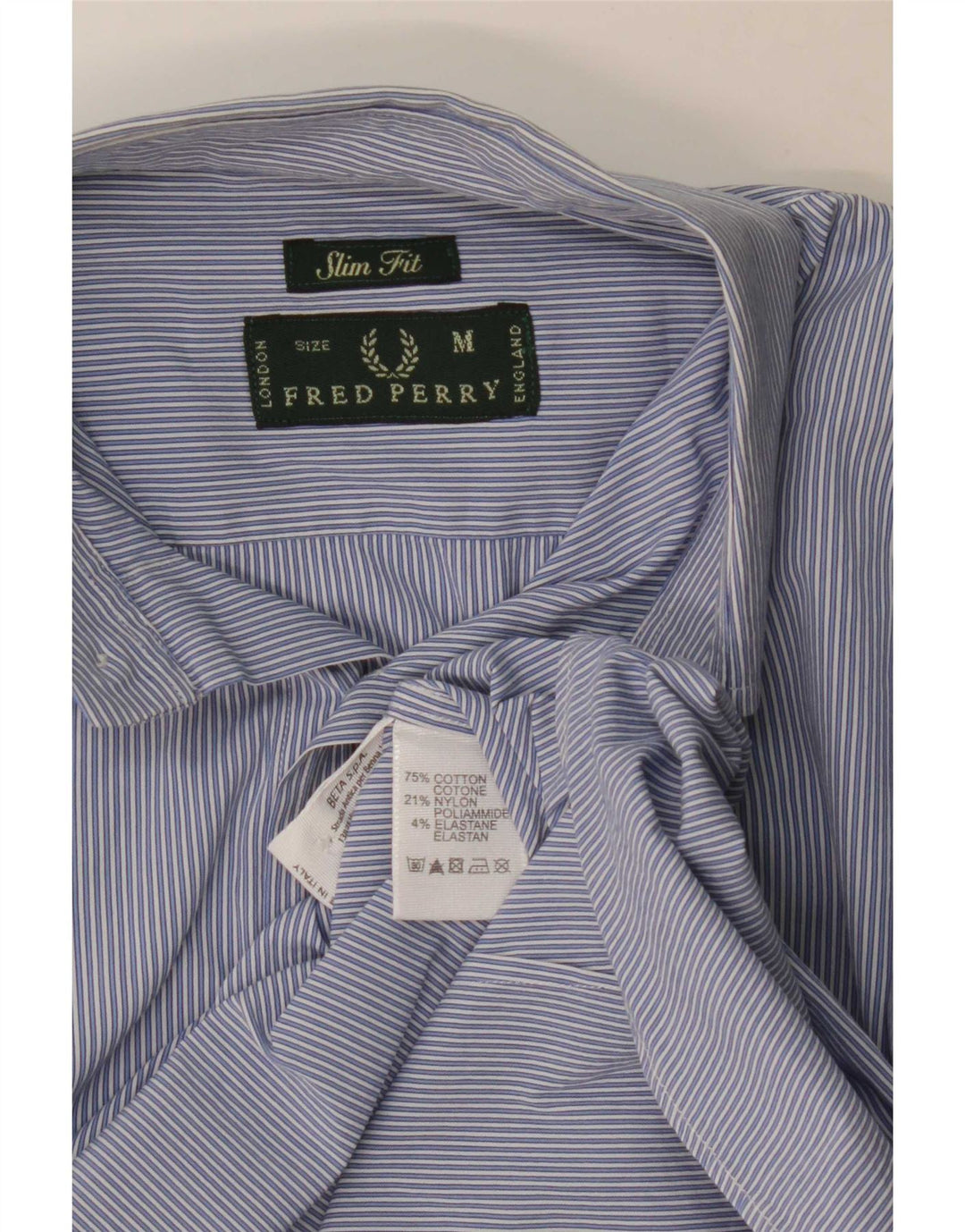 Fred Perry Mens Slim Fit Shirt Medium Blue Striped Cotton Classic