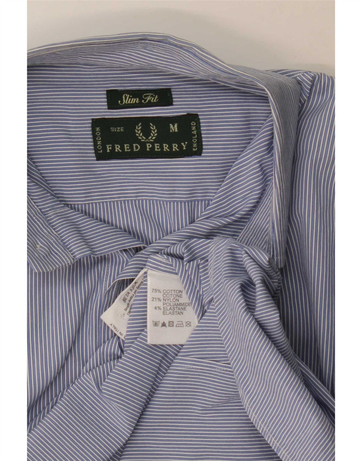 Fred Perry Mens Slim Fit Shirt Medium Blue Striped Cotton Classic