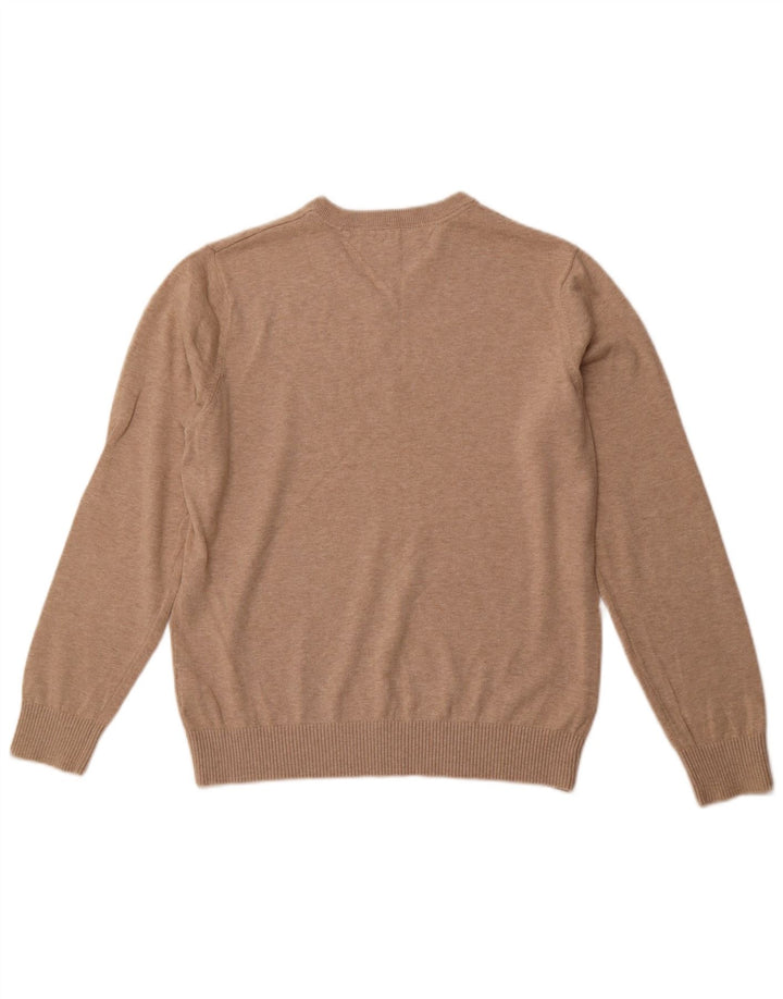 TOMMY HILFIGER Mens V-Neck Jumper Sweater Medium Beige Cotton