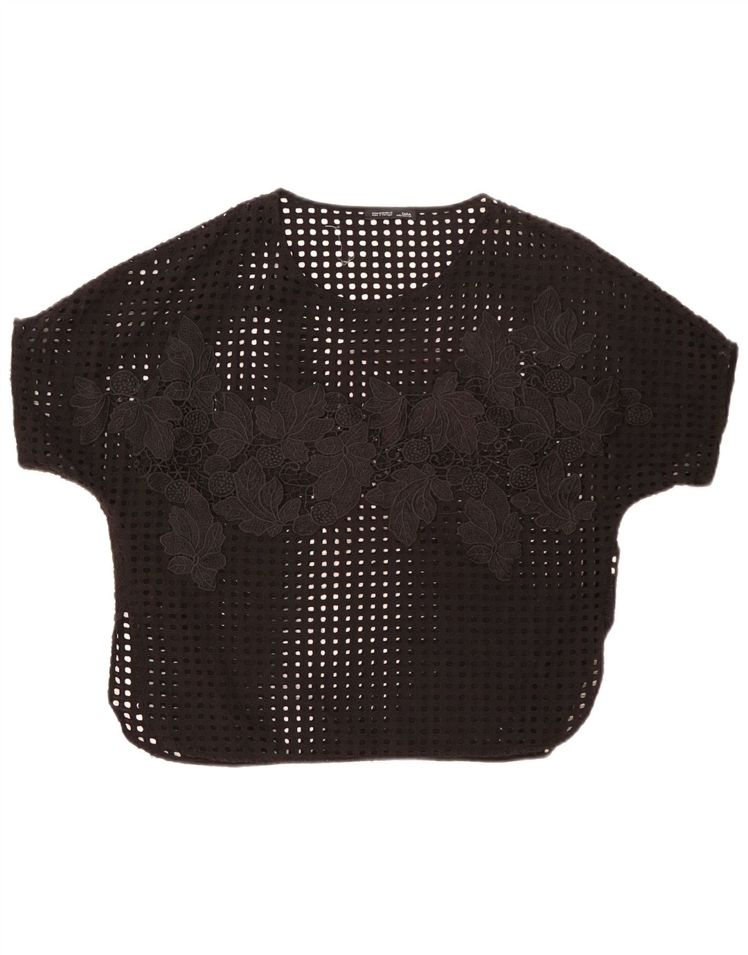 Zara Womens See Through Blouse Top UK 14 Medium Black Floral